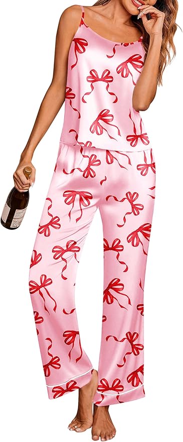 Ekouaer Women Silk Satin Pajamas Sleeveless Pjs Set 2 Piece Summer Loungewear Sleepwear with Pockets S-XXL