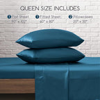 MR&HM Satin Bed Sheets, Queen Size Sheets Set, 4 Pcs Silky Bedding Set with 15 Inches Deep Pocket for Mattress (Queen, Teal)