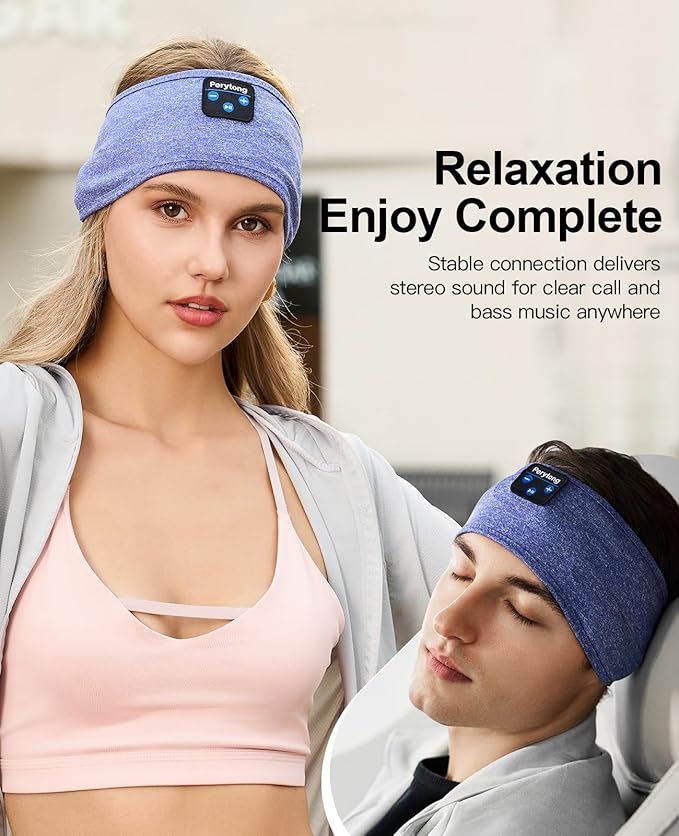 Perytong Sleep Headphones Bluetooth 5.4 Headband, Wireless Sleep Headphones for Side Sleepers, Over-Ear Headphones Sports Headband Eye Mask with Built-in Earphones for Sleeping Running Jogging Nap