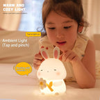 Led Cute Flower Bunny Night Light, Dimmable Timer Kawaii Lamps, Super Squishy Silicone USB Rechargeable Touch Control Night Lamp, Used for Camping Party Room Decor (Bunny with Flower)
