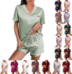 WJing Yi Jia Womens Silk Satin Pajamas Loungewear Two-Piece Sleepwear Button-Down Floral Pj Set XS-4XL