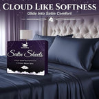 SLEEP SANCTUARY Satin Sheets Full Size – 4 Piece Luxury Silky Bed Set, Softer Than Silk, 15" Deep Pocket, Cooling & Wrinkle-Free, Moisture-Wicking & Breathable for Hair & Skin (Navy Blue)