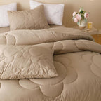 Luxlovery Cream Coffee Comforter Set Full Khaki Sunflower Bedding Comforter Mocha Coffee Bedding Comforter Set Floral Boho Farmhouse Quilted Soft Breathable Bedding Set Full Size
