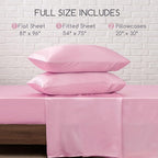 MR&HM Satin Bed Sheets, Full Size Sheets Set, 4 Pcs Silky Bedding Set with 15 Inches Deep Pocket for Mattress (Full, Pink)