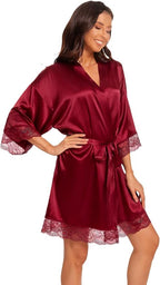 Kihnop Women's Satin Robe Silk Robe Lace Bridal Robes for Bride Bridesmaid Robes Silky Bathrobe Getting Ready Sleepwear