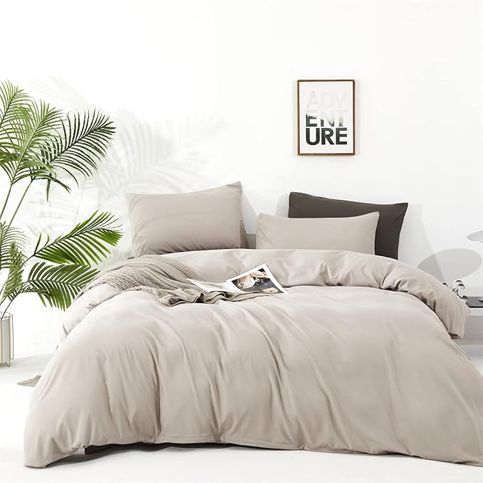 Cottonight Beige Comforter Set Queen Cream Khaki Bedding Comforter Full Oatmeal Solid Blanket Quilts Modern Soft Breathable Beige Taupe Color 3 Piece Bedding Set
