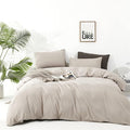 Cottonight Beige Comforter Set Queen Cream Khaki Bedding Comforter Full Oatmeal Solid Blanket Quilts Modern Soft Breathable Beige Taupe Color 3 Piece Bedding Set
