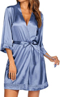 Ekouaer Women's Lace-Trim Silk Robes Bride Bridesmaid Kimono Satin Bathrobe V Neck Sleepwear with 3/4 Sleeve