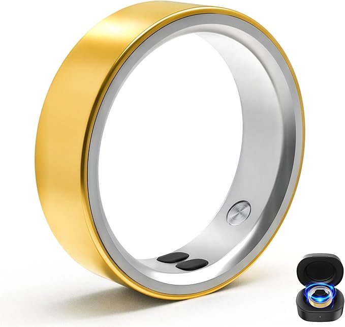 Smart Rings for Women Men,Sleep Tracking Wearable,Fitness Tracker Ring with Step/Heart Rate/Blood Oxygen/Distance/Calorie,Clock Vibration,No Subscription Fee,5ATM Waterproof, iOS&Android(Gold 12)
