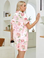 DOLOS Silk Satin Pajama Set for Women Short/Long Sleeve 2-Piece Silky Pajamas for Women Button Down Pjs Sleepwear Loungewear