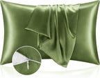 BEDELITE Satin Pillowcase with Zipper 2 Pack, Cedar Green Pillow Cases Standard Size, Super Soft and Cooling Similar to Silk Pillow Cases, Gift for Women Men(20x26 Inches)