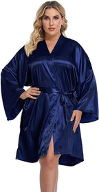 Women's Plus Size Satin Kimono Robes Short Silk Bathrobe Bridesmaid Wedding Party Nightgown Sleepwear