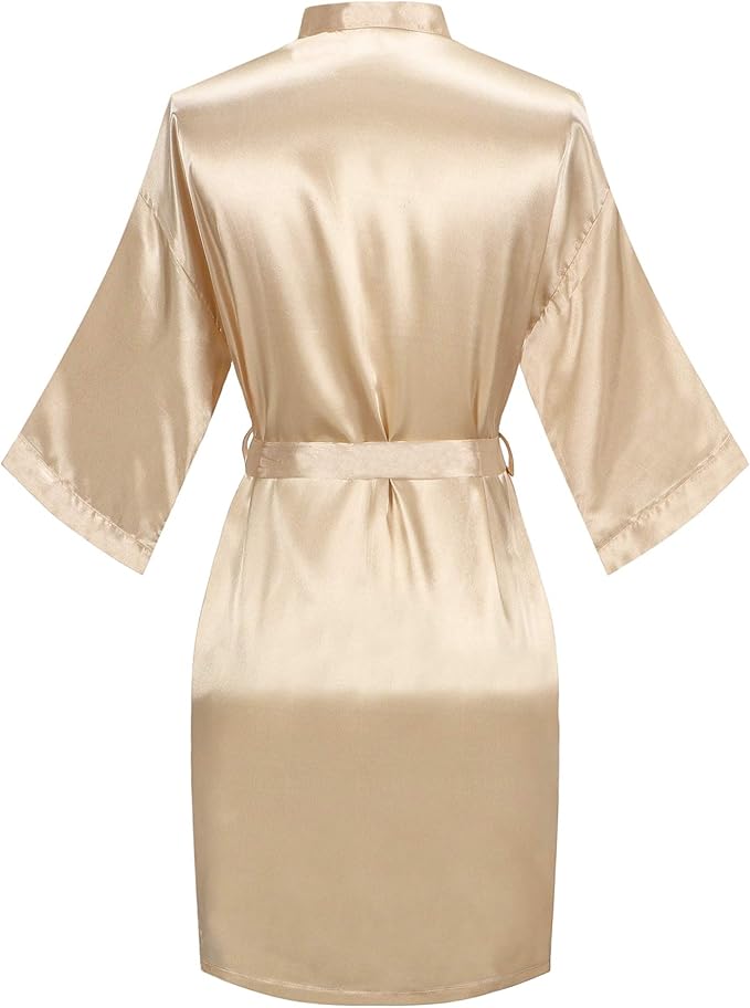 Women's Pure Color Satin Kimono Robe Short Bridesmaids Robe Dressing Gown