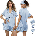WJing Yi Jia 5Pcs Womens Soft Satin Pajama Set XS-4XL Button-Down Silk Pajamas Floral Sleepwear Bridal Pjs Lounge Pj Sets