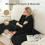 Cottonblue Jacquard Weighted Blanket for Adults 15 lbs Twin Size, Cozy Fluffy Sherpa Fleece Weighted Throw Blankets 48" x 72" for Sleep Relax, Fuzzy Warm Arch Heavy Blanket Soft for Bed Couch, Black