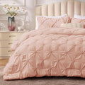 BEDELITE Dusty Pink Queen Comforter Set - 3 Pieces Boho Pintuck Bedding Comforter Sets, Lightweight Soft & Warm Bed Comforter Queen with 2 Pillowcases for All Season