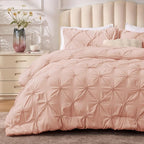 BEDELITE Dusty Pink Queen Comforter Set - 3 Pieces Boho Pintuck Bedding Comforter Sets, Lightweight Soft & Warm Bed Comforter Queen with 2 Pillowcases for All Season