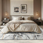 CRYPTOLITE Living Room Rug Washable Abstract Rugs with Non-Slip Backing Low Pile Area Rug for Living Room, Bedroom, Dining Room, 6x9, Gold&Grey