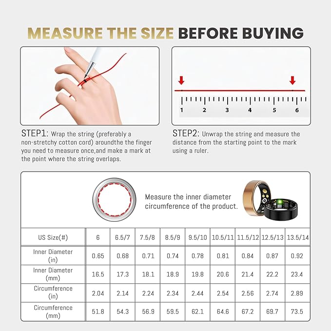 Smart Ring For Women Men, Health Tracker with Heart Rate/Blood Oxygen/Blood Pressure/Sleep Monitoring/Step Counting, IP68 Waterproof Fitness ring, No App Fees for iPhone & Android (Black, 06#)