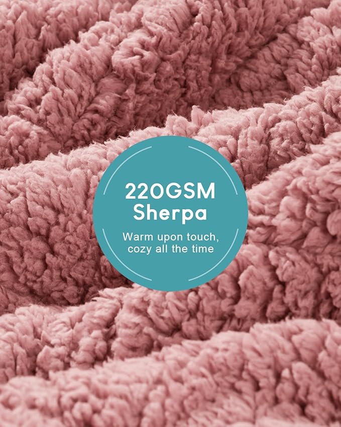 Cottonblue Jacquard Weighted Blanket 15 lbs for Adults Twin Size, Ultra Soft Sherpa Fleece Blanket for Relax and Sleep, Cozy Comfort Heavy Bed Blankets with Glass Beads, 48x72 Inches, Apricot Pink