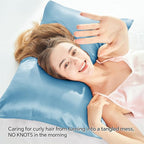 BEDELITE Satin Pillowcase with Zipper, Blue King Size Pillow Cases Set of 2, Super Soft and Cooling Similar to Silk Pillow Cases, Gift for Women Men(20x40 Inches)