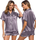 SWOMOG Womens Silk Satin Pajamas Set Short Sleeve Sleepwear Button Down Top and Shorts Loungewear 2 Piece Pjs Set XS-3XL