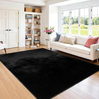 SHACOS Silky Soft Faux Rabbit Fur Area Rug 5'x7' Non Slip Washable Padded Medium Thick Rugs Fluffy Cozy Indoor Modern Carpet for Living Room Bedroom Dining Room Kids Room Dorm Home Decor, Black