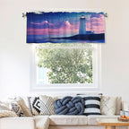 Moonlit Lighthouse Under Starry Night Sky Curtain Valance Peach Skin Velvet Printed Window Valance with Rod Pocket Light Filtering for Kitchen Bathroom 54x18in