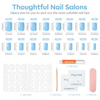 Modelones 32Pcs Baby Blue Press on Nails, Short Square Fake Nails, Reusable Nail Kit with Nail Glue Adhesive Tabs Mini Nail File, Nails Press Ons 16 Sizes, Women Girl Gift