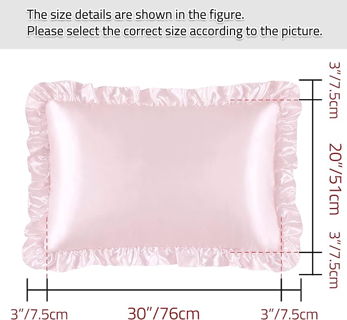 Silky Satin Ruffled Pillow Cases for Hair and Skin,Blush Pink Silky Pillowcases Queen Set of 2 with Envelope Closure Princess Room Decoration