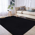 Faux Rabbit Fur Rug 4x6 Fluffy Black Rug for Bedroom Nursery Sofa Carpet for Living Room Fuzzy Washable Area Rug