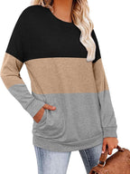 Magritta Women's Long Sleeve Leopard Color Block Tunic Comfy Crewneck T Shirt Tops Black XL