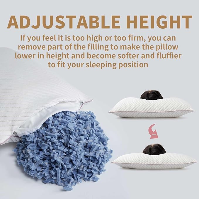 Pillows Queen Size Set of 2 Cooling Shredded Memory Foam Pillows 2 Pack for Sleeping for Side Back Stomach Sleepers