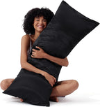 Bedsure Satin Body Pillow Pillowcase, Similar to Silk Body Pillow Cover with Zipper, Soft & Breathable Long Pillow Case, Cooling & Silky Long Pillowcase for Hair and Skin, Gifts, Black, 20x54 Inches