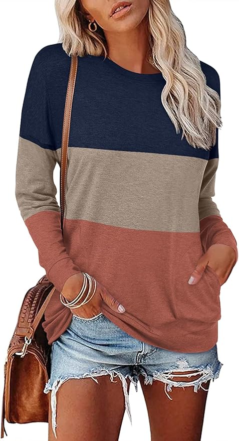 Magritta Women's Long Sleeve Leopard Color Block Tunic Comfy Crewneck T Shirt Tops Black XL