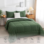 COTTEBED 3 Pieces Softness Comforter Set KING Size Bed, California Cal King Jersey Knit T-Shirt Feel Ultra-Soft Comy Lightweight 1 Bedding Quilt Blanket Conforter & 2 Pillowsham All Season Olive Green