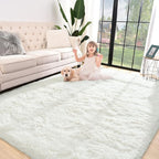 Jelymark Super Soft Shaggy Rug for Bedroom, 6x9 Feet Fluffy Carpet for Living Room, Fuzzy Indoor Plush Area Rug for Home Decor, Furry Floor Rugs for Dorm, Kids Nursery Rug for Girls, Cream White