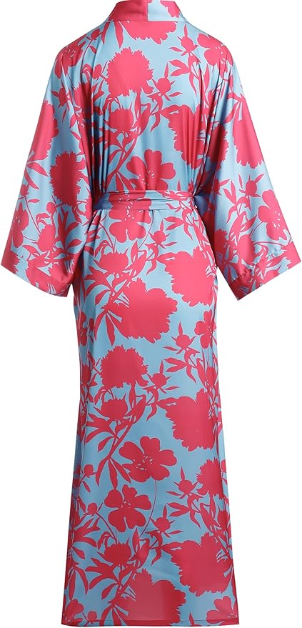 Aensso Long Soft Lightweight Silky Kimonos Robes for Women, Luxury Japanese Floral Womens Kimono Robe