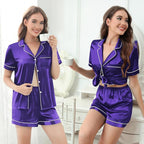 Silk Pajamas for Women Satin Womens PJ Set 2 Piece Short Lounge Set Summer Sleepwear Notch Collar Button-Down Pjs