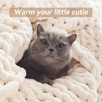 Negwoo Chunky Knit Throw Blanket, 80''*90'' Knitted Throw Chenille Yarn for Bed Couch, Handmade Cream Crochet Big Thick Blanket, Machine Washable Cute Comfy Blanket for Home Decor