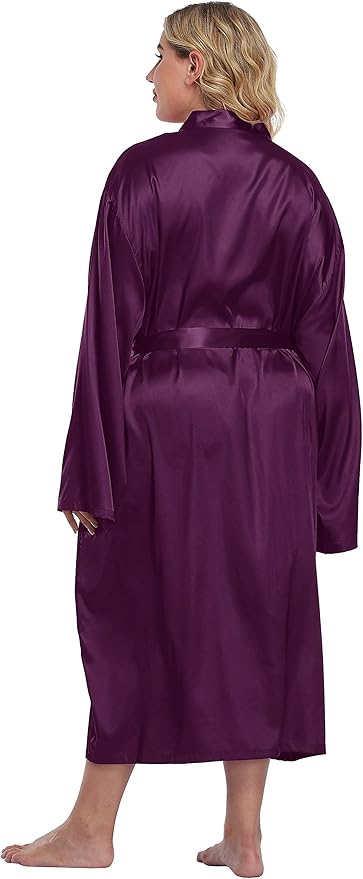 Women's Plus Size Satin Kimono Robes Long Silky Bathrobe Lightweight Sleepwear Wedding Dressing Gown