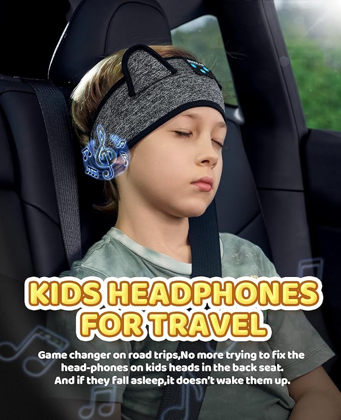 Kids Headband Headphones-Toddler Wireless Bluetooth Headphones with Safe Volume, Wired 3.5mm Jack, Adjustable Sleep Headband-for School/Airplane Travel/Tablet/Kindle, with Travel Bag - Boys & Girls
