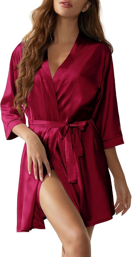 Senert Women's Silk Kimono Robe - Bride Bridesmaid Satin Sleepwear for Wedding Party - Short Silky Bathrobe