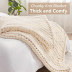 Negwoo Chunky Knit Throw Blanket, 80''*90'' Knitted Throw Chenille Yarn for Bed Couch, Handmade Cream Crochet Big Thick Blanket, Machine Washable Cute Comfy Blanket for Home Decor