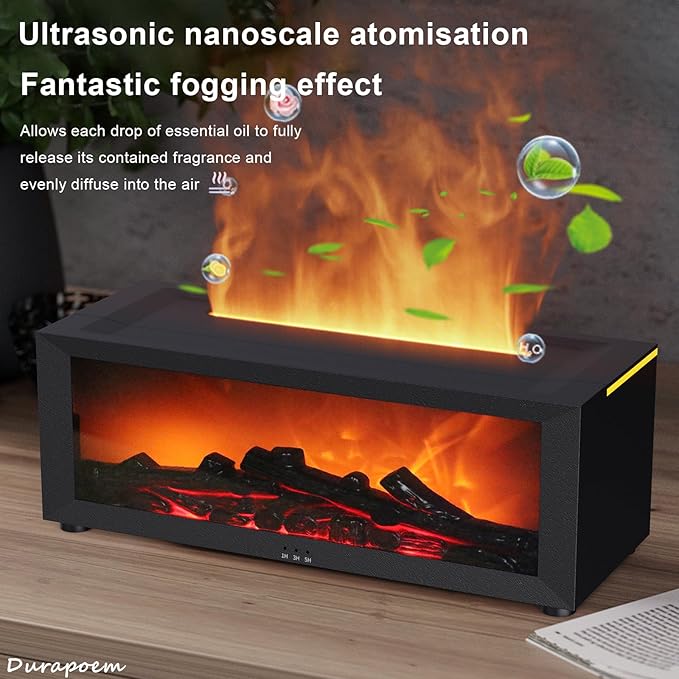 Fireplace Essential Oil Diffuser, 150ml Aromatherapy Diffuser, Ultrasonic Cool Mist Humidifier, 7 Colors Firelight Flame Diffuser with Remote for Home Office