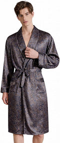 Men's 100% Mulberry Silk Long Robe Kimono Paisley Print Bath Robe, Heavy Silk 19 Momme Dressing Gown