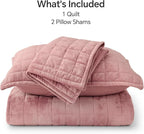 BEDELITE Velvet Quilt Set King Size - Luxury Velvet Comforter Bedding Set 3 Pieces, Lightweight Soft Cozy Rose Pink Oversized Bedspread Coverlet for All Seasons with 2 Pillow Shams