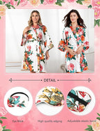 EPLAZA Silk Robes for Women Satin Robe Short Sexy Print Flower Kimono Loungewear Wedding Bridal Party