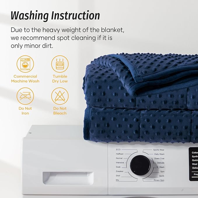 Wemore Minky Dot Weighted Blanket for Adults King Size 25 lbs, Soft Cozy Heavy Blanket for Bed and Couch, Breathable Blanket for All-Season with Glass Beads, Navy Blue 80 x 87 inches