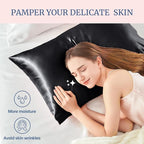 BEDELITE Satin Pillowcase for Hair and Skin, Super Soft and Cooling Similar to Silk Pillow Cases 2 Pack with Envelope Closure, Gift for Women Men(20"x26" Standard Size, Black)